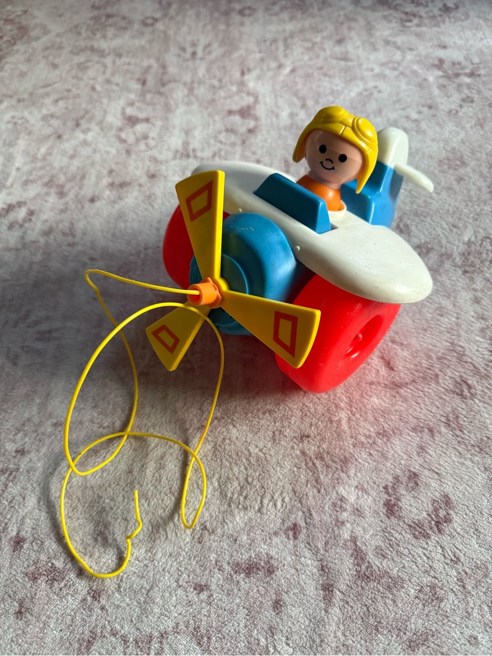 Vintage 1980 Fisher Price Airplane Plane Pull Along Toy Toddler Infant Works